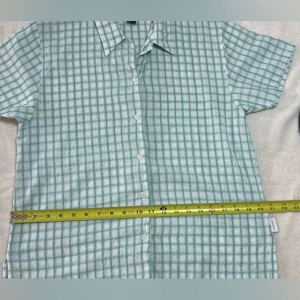 Nautica Shirt Plaid Medium Women’s Green/White Cotton Short Sleeve - Picture 9 of 9